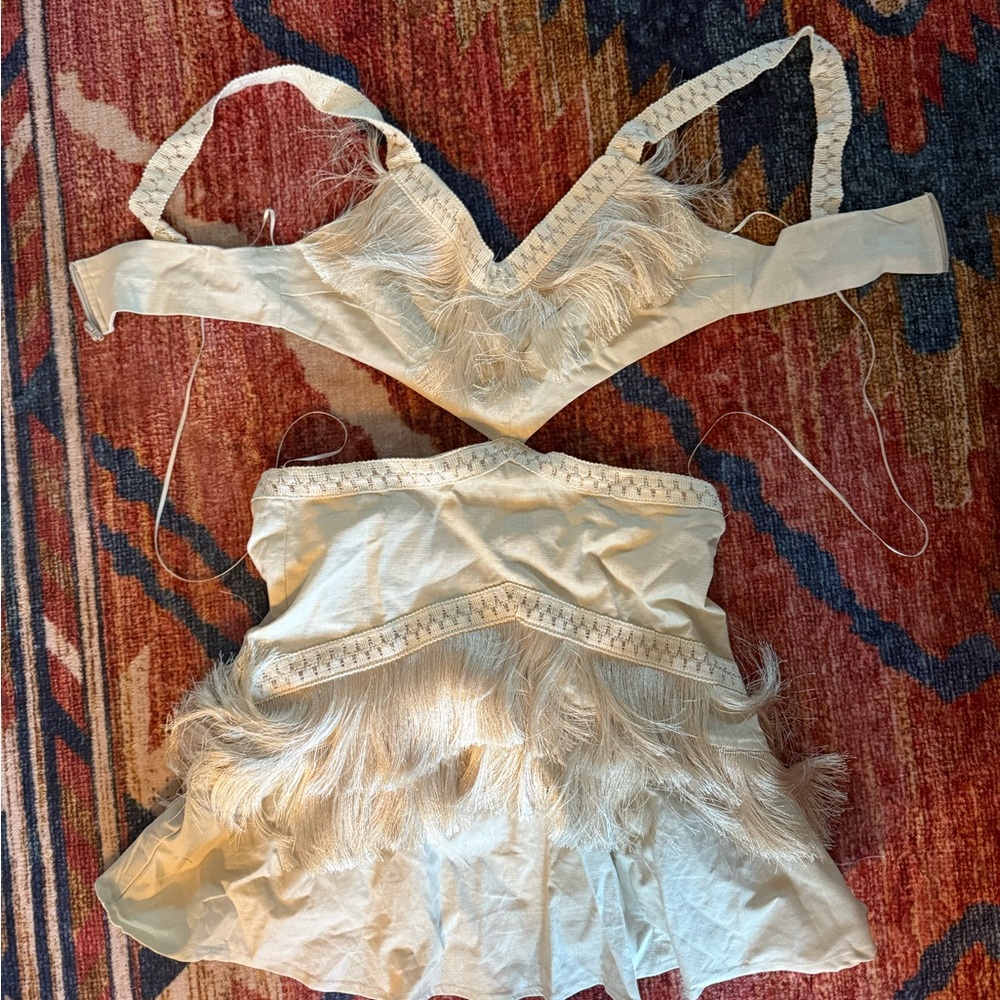 12th Tribe Cream Feathered dress set-